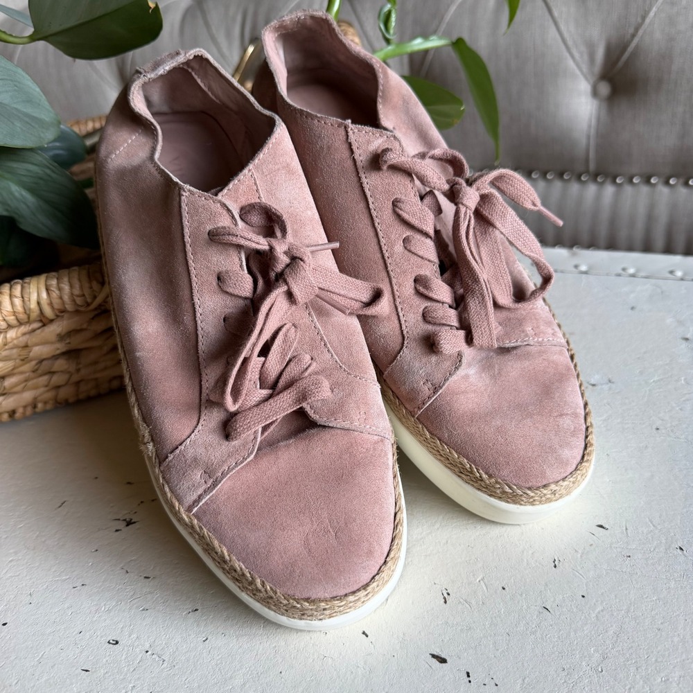 VINCE Jadon Espadrille Sneakers Pink Suede Jute Platform Women's Size 7 37‎